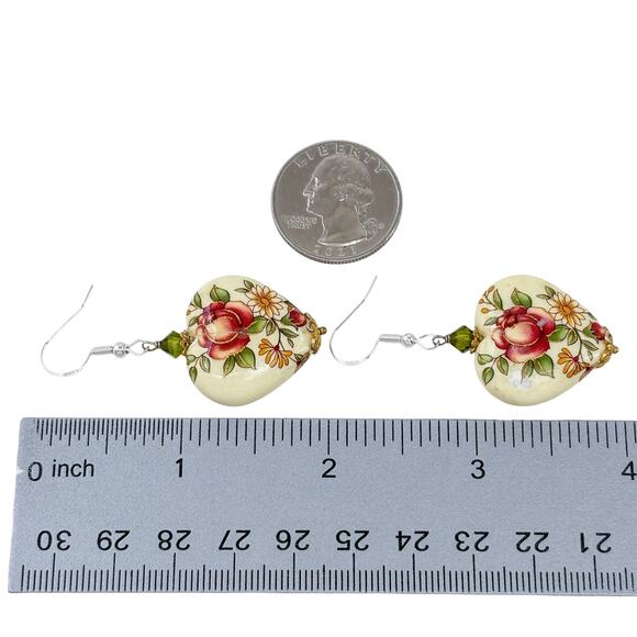 Estate Sterling Silver 925 Crystal Heart Dangle Earrings - Picture 7 of 8